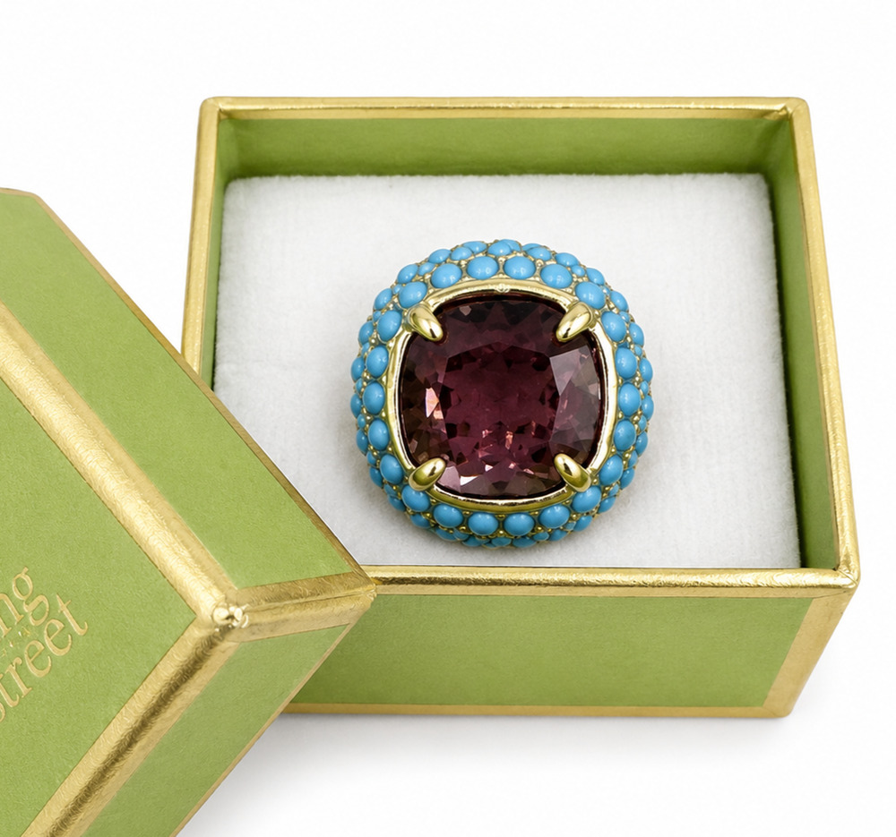 SPRING STREET SWAROVSKI CRYSTALS PURPLE DOME COCKTAIL RING ADJUSTABLE 6-8 CZ